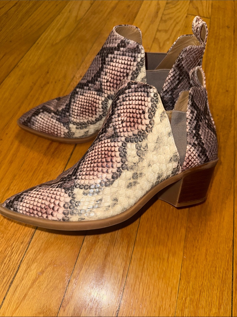 Dolce Vita Samy Snake-Print Pointed Ankle Booties